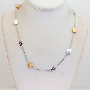 40 inch, Vintage Unique Symbolic Circle Charms Silver Tone Necklace - S35